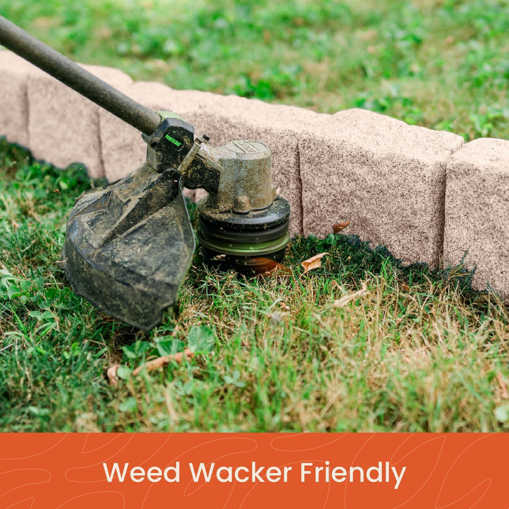 Beuta Landscape Edging | Garden Edging Border | Faux Stone Blocks for Lawn Edging, Flower Beds & Yard Edging – 4 Pack | Each Section Has 6 Blocks 48" L x 4" W x 6.5" H | 8 Spikes | Cobblestone