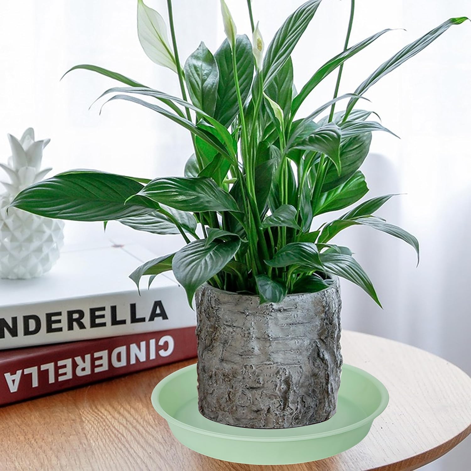 6 Pack of 10 inch Plant Saucer Blue, Heavy Duty Plastic Plant Saucer 10 inch Round, Flower Plant Saucers for Indoors, Plant Trays for Planter 8"/9"/10" (10", Light Green)