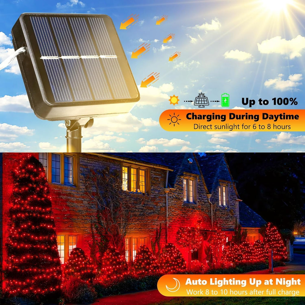 Lomotech Solar String Lights Outdoor - 2 Pack Total 66ft 200LED Solar Fairy Lights Waterproof 8 Modes Twinkle Lights for Outdoor, Patio, Garden, Yard, Party, Wedding, Tree Decoration (Red)