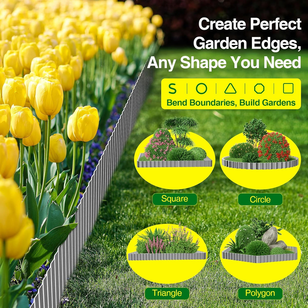 MIXC Corrugated Metal Garden Edging, Landscape Border for Lawn, Flower Bed & Paver (Silver, 6 Inch × 25FT)