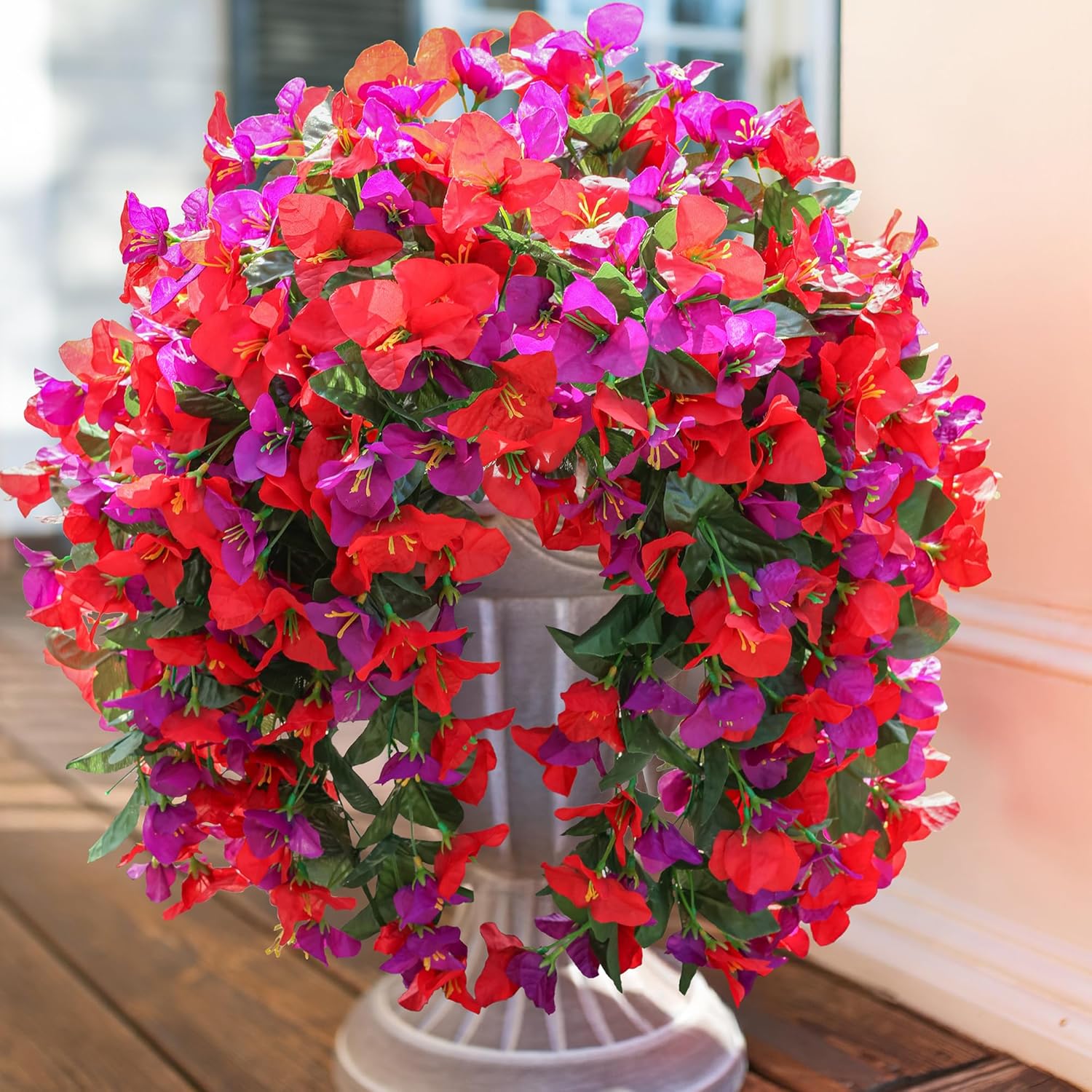 Bougainvillea Artificial Hanging Flowers Plants for Outdoors Decoration, 2pcs Fake Flowers Bougainvillea Vines Realistic UV Resistant Silk Flower for Outside Planter Porch Patio Yard Urn, Mix