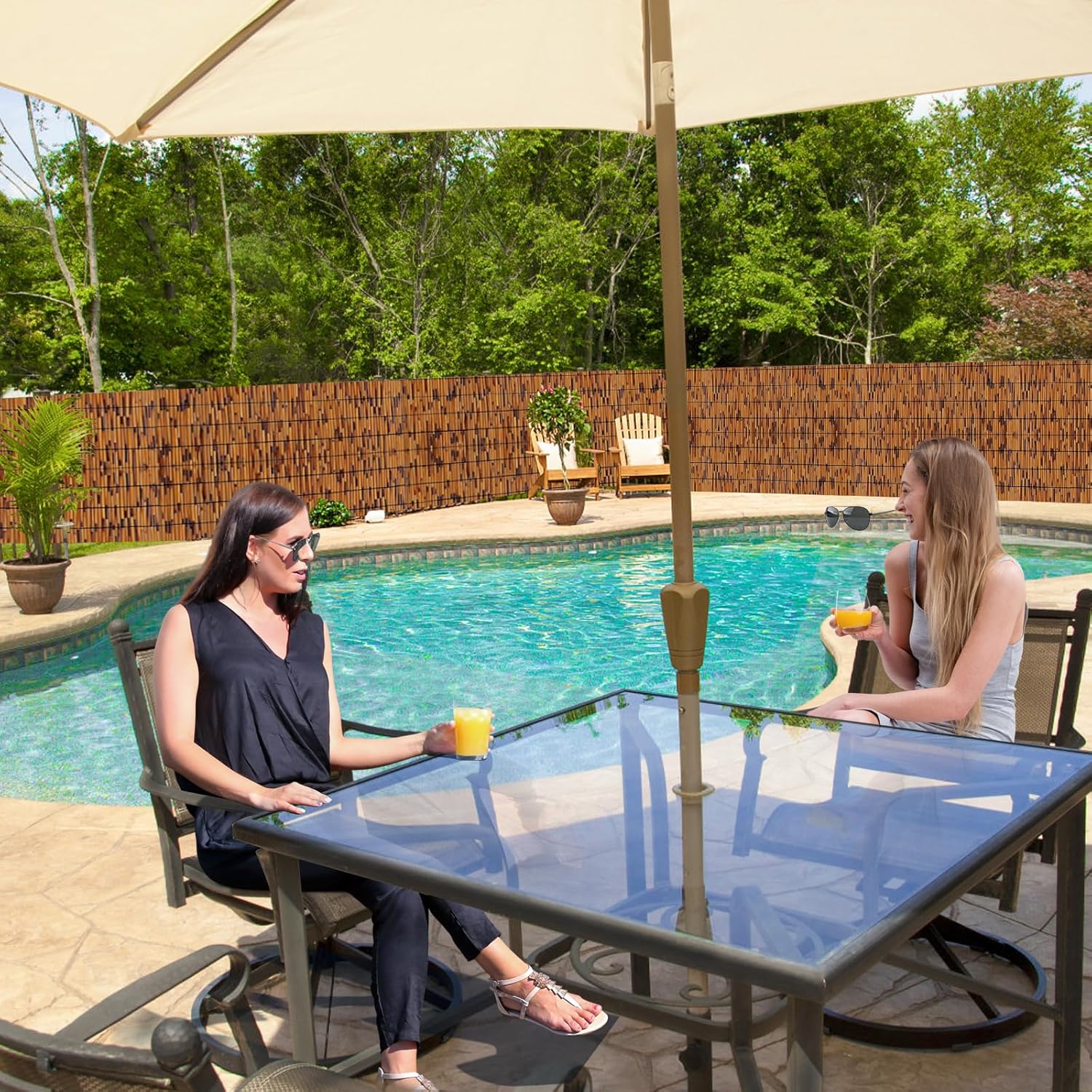 Bamboo Reed Fencing, Light Russet Bamboo Fence Rolls 6ft High, Decorative Privacy Screen Reed Curtains for Patio Balcony Garden Backyard Outdoor, 6 x 16 FT (2 Pcs)