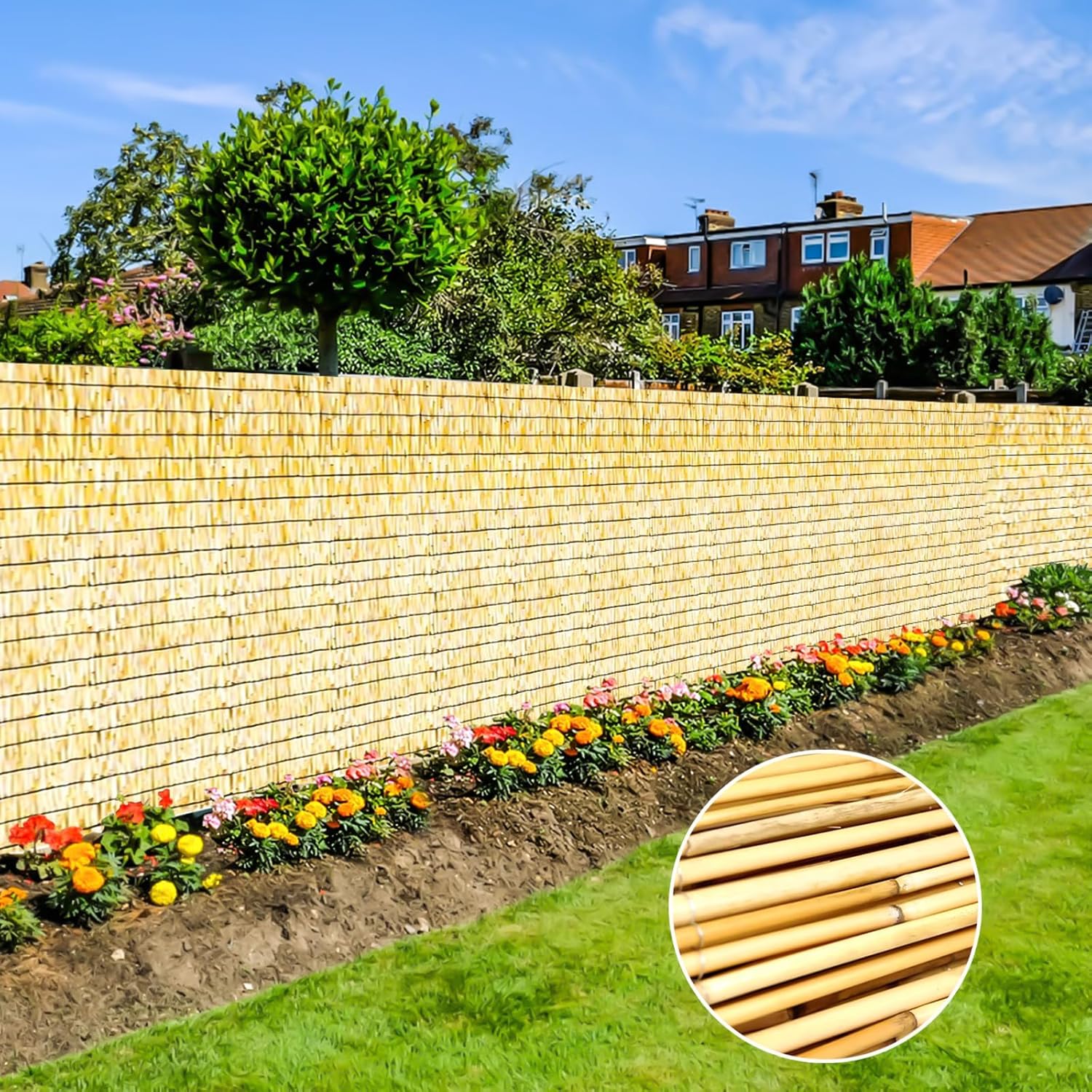 Bamboo Privacy Fence, Decorative Bamboo Fence Rolls 6 Feet High, Natural Reed Screens Outdoor for Patio Garden Backyard Balcony, 6 x 10 FT