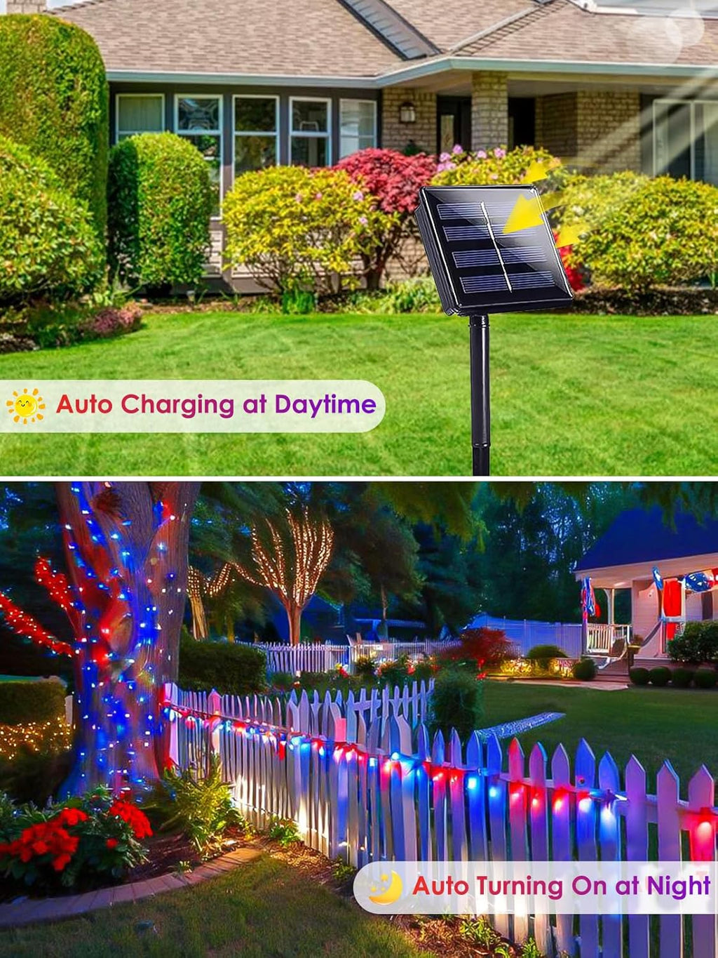4th of July Decorations Outdoor, 4pk Red White and Blue Solar String Lights, 400LED 132FT LED Patriotic Light Waterproof, Solar Fairy Twinkle Light for Independence Day Yard Garden Tree Decorations