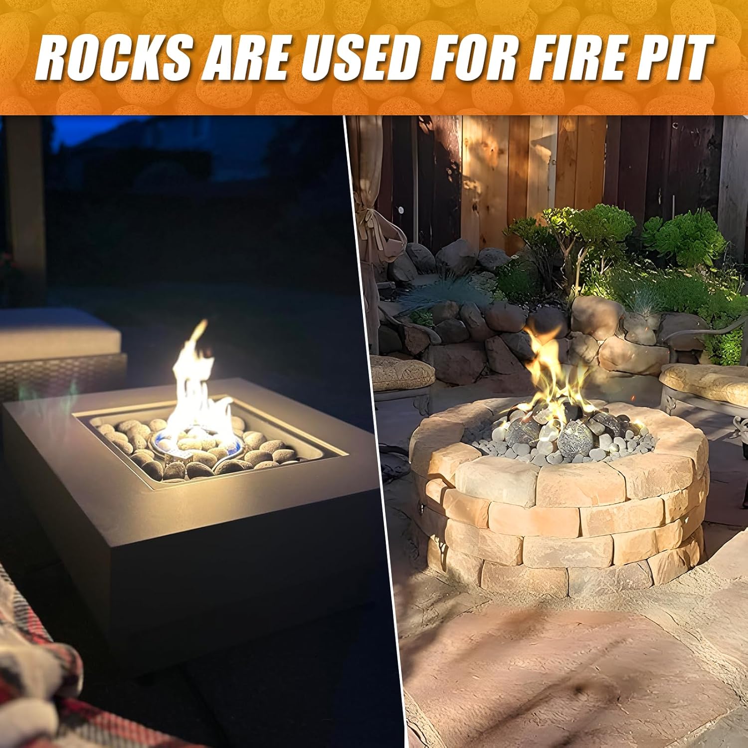 CJGQ 45 Lb Lava Rocks for Fire Pit,1"-2" Natural Pebbles Tumbled Lava Rock,Round Fire Pit Rocks for Portable Fireplaces Propane Gas Fish Tank Landscaping Garden Decoration