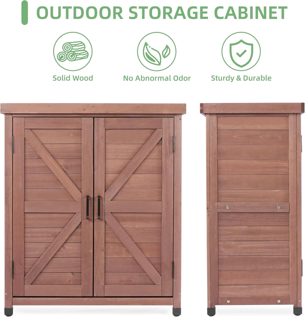 Potting Bench with Storage Cabinet and Metal Table Top for Outdoor Patio, Garden Furniture Wood Workstation