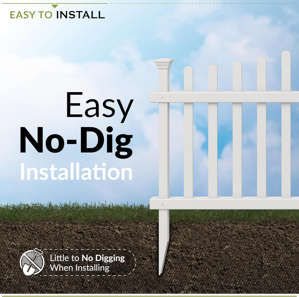 30in H x 40in W (2 Panels) No Dig Zippity Ashley Corner Vinyl Picket Fence, Garden Fence Border, Decorative Fence For Garden, White Vinyl Panels for Backyard, Patio & Yard, ZP19007