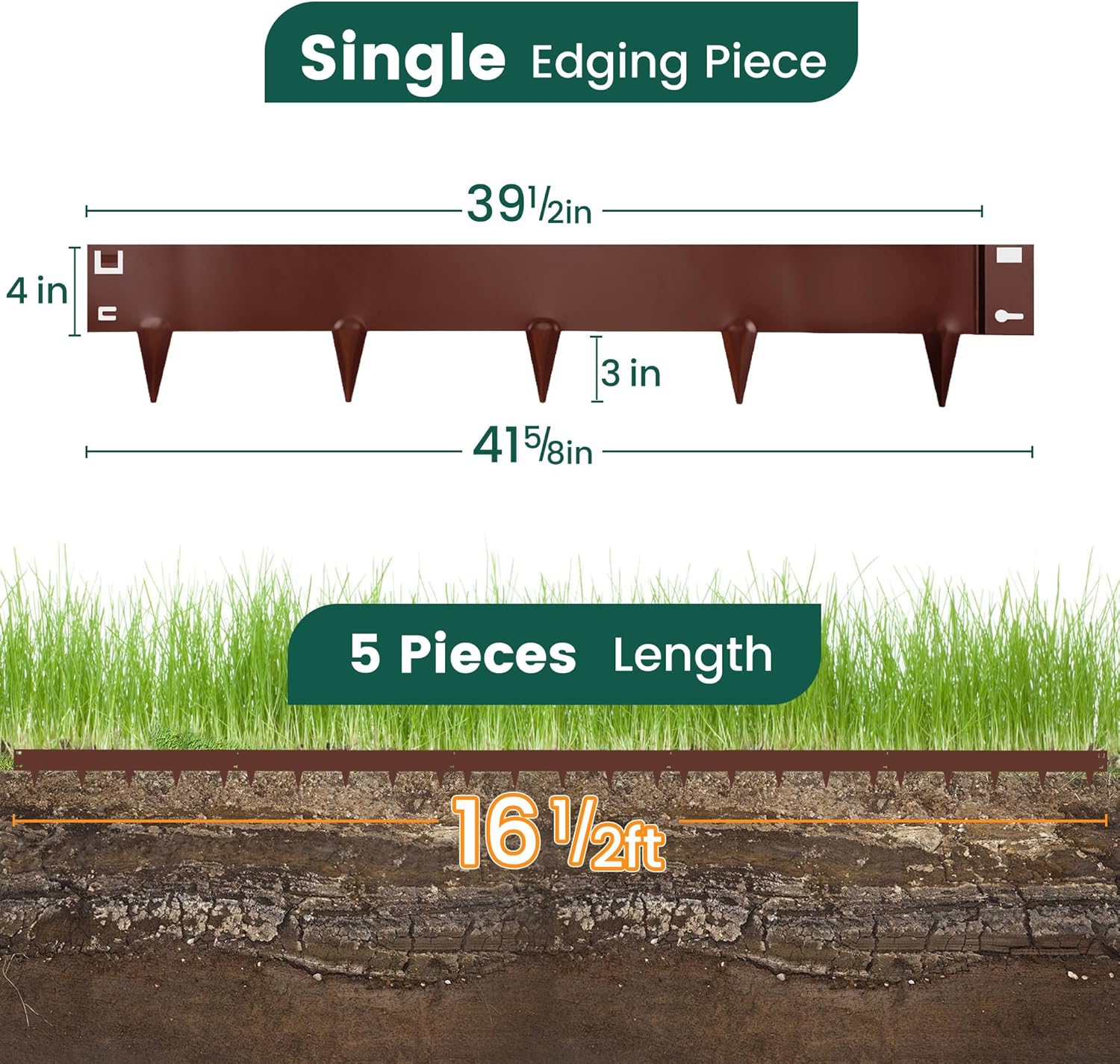 5 Pack Metal Landscape Edging, 42”L x 7”H Brown Bendable Steel Lawn Garden Edging Border, No Dig Edging for Landscaping Yard Pathway (16.5 Ft Total)