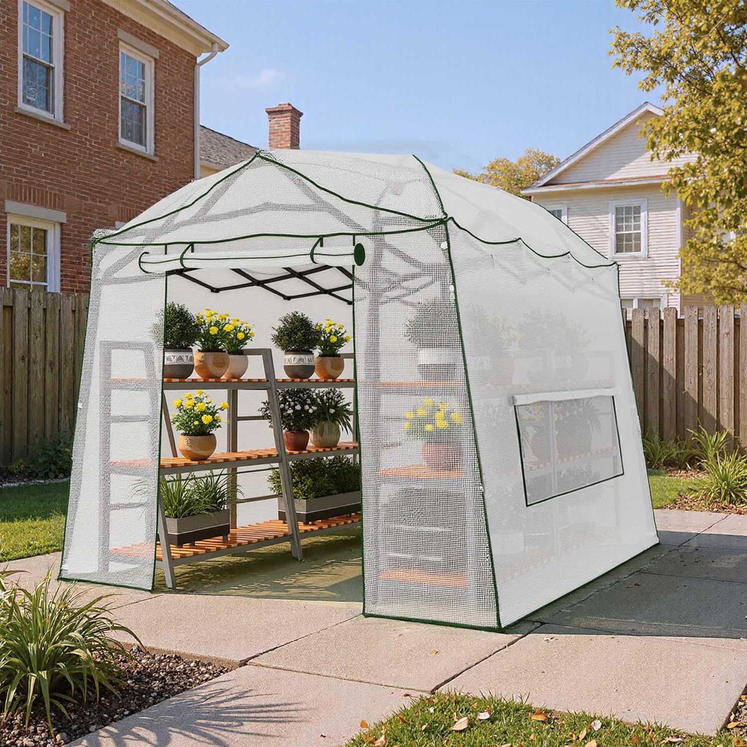 11 x 8.5 FT Walk-in Greenhouse, Portable Pop-up Green House 3 Adjustable Hights Heavy Duty Plant Gardening Canopy with Durable PE Cover for Indoor Outdoor (Clear and White)
