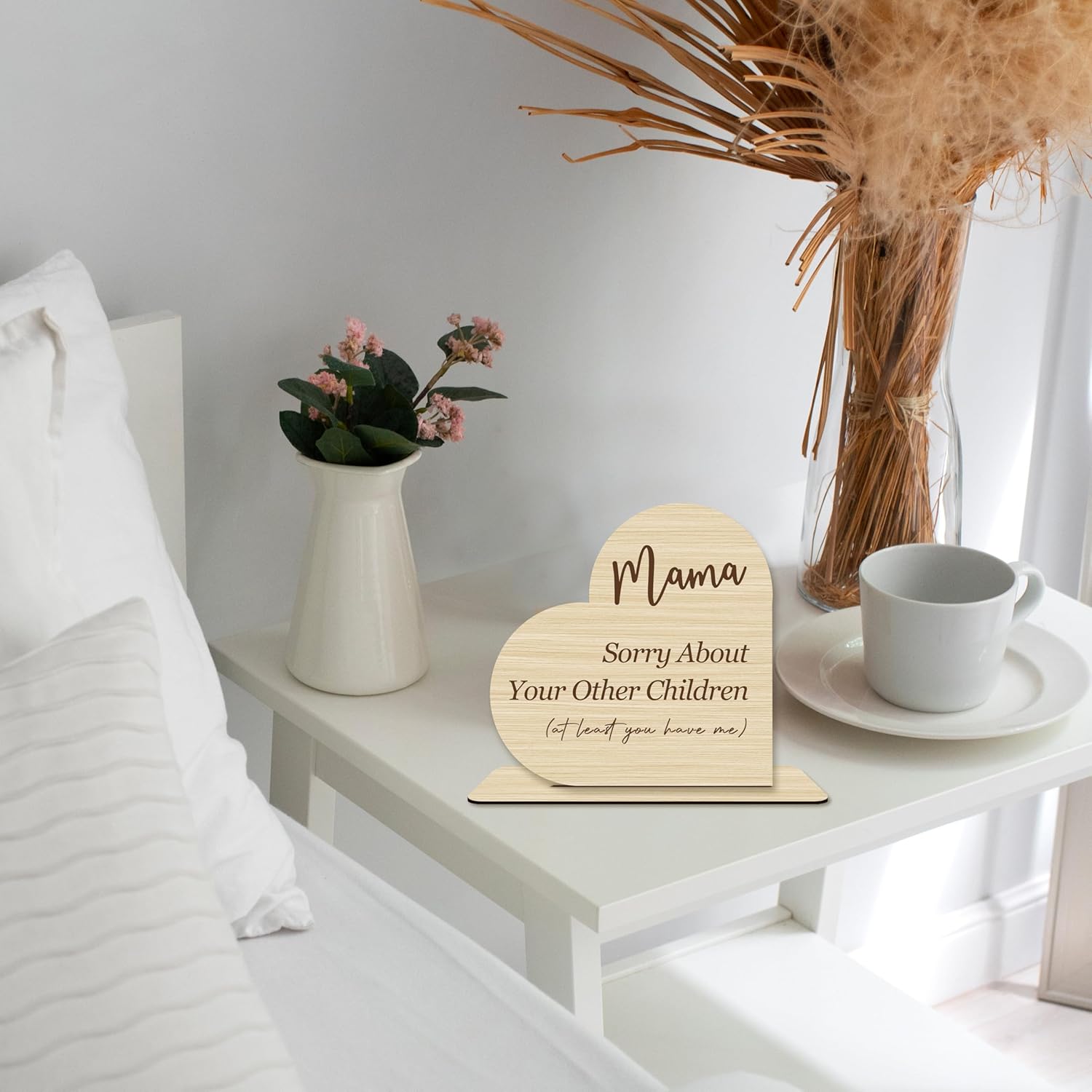 Funny Mom Gift – “Mama Sorry About Your Other Children” Heart-Shaped Wooden Plaque, Rustic Desk Decor, Mother’s Day or Birthday Present from Daughter or Son.(051)