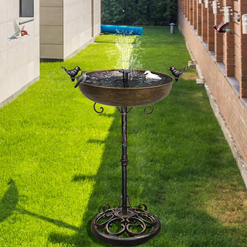 Cast Iron Bird Bath, Bird Baths for Outdoor, Metal Bird Bath with Bird Statues Bird Bath and Bird Feeder Bowl Tray Yard Garden Lawn Outside Decoration