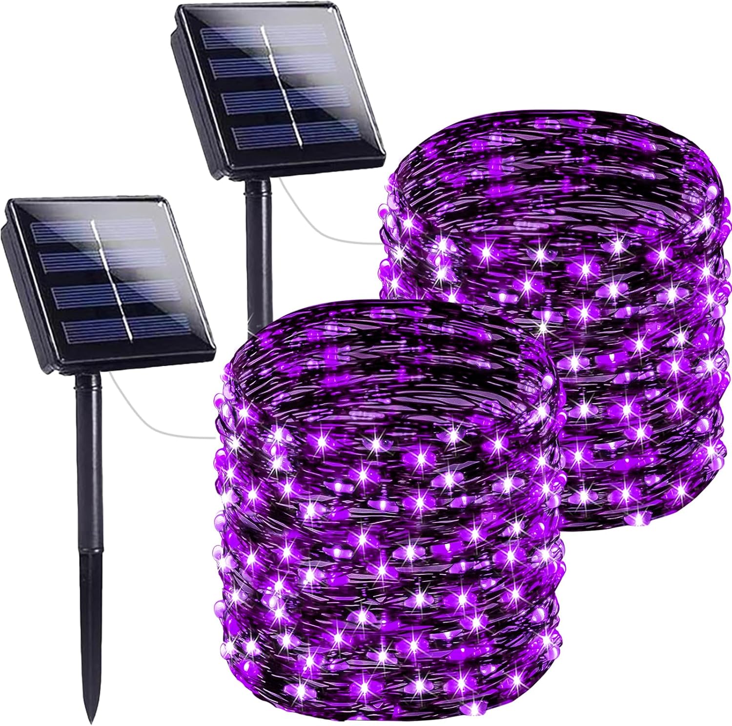 Halloween Solar String Lights, Extra-Long 2 Pack 144FT 400LED Super Bright Solar Fairy Lights Outdoor, 8 Modes Waterproof Copper Wire Twinkle light for Garden Tree Party Halloween Decorations (Purple)