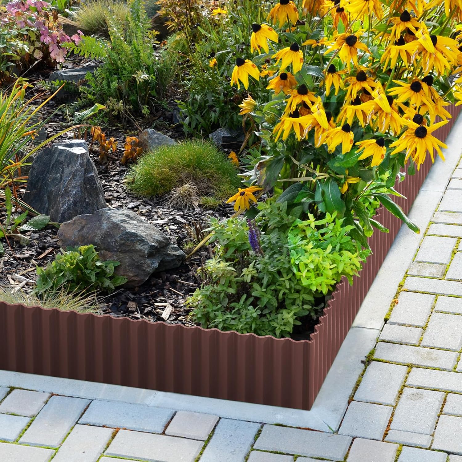 LAVEVE Corrugated Metal Garden Edging 8" x 20Ft, Landscape Edging Border for Lawn, Flower Bed, Garden Fence, Paver Edging (Brown)