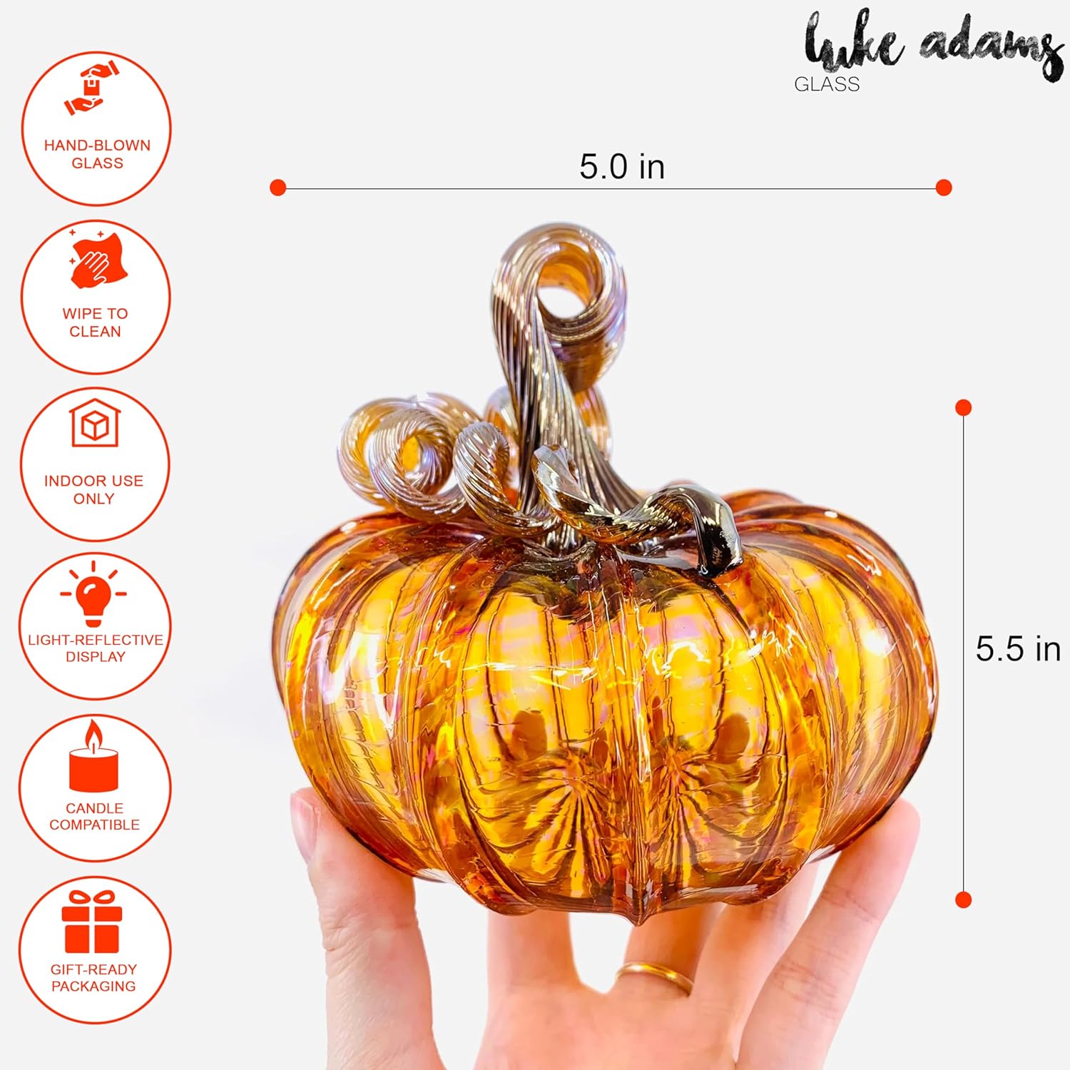 Luke Adams Glass | Handmade Glass Pumpkins | Handmade Table Top Home Decor (Squat, Harvest)