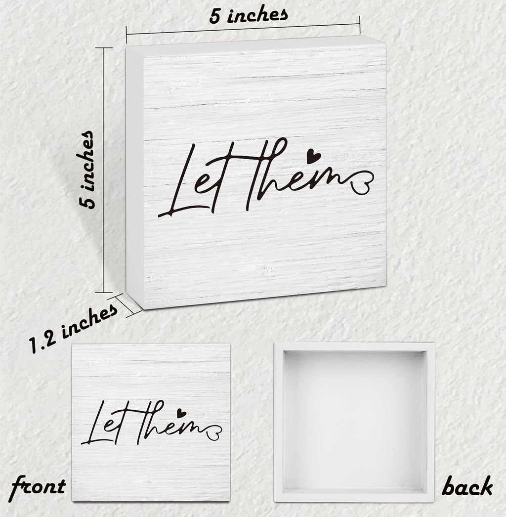 Let Them Wooden Sign, Desk Decorations For Women Office, 5x5 Inch Farmhouse Funny Office Decor Wood Box Sign, Desk Shelf Cubicle Accessories, Appreciation Gifts for Coworkers Boss, 06