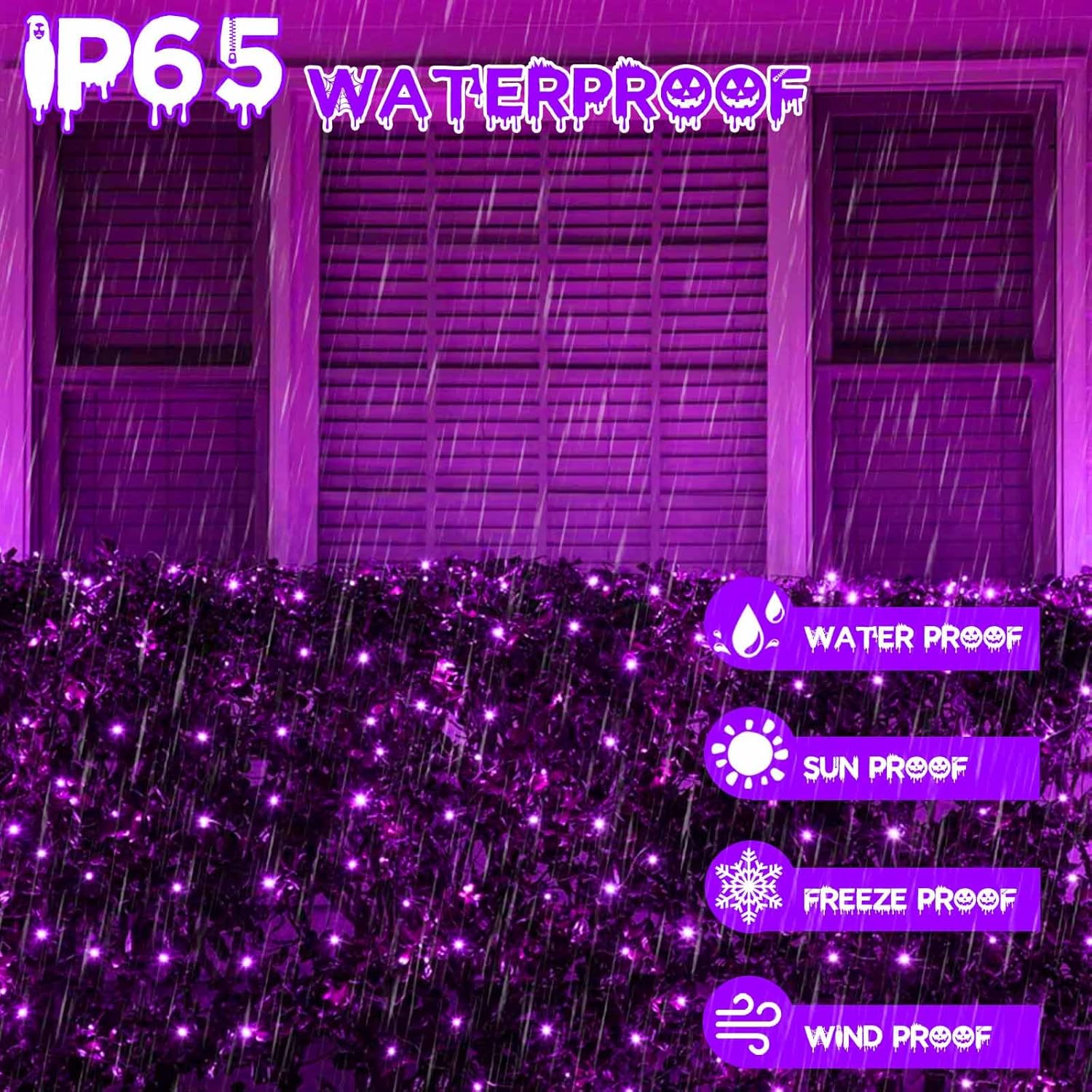 EEW 2 Pack 200 LED Solar Halloween Lights Outdoor Waterproof, Solar String Lights for Outside, Solar Powered Tree Light with 8 Lighting Modes for Xmas Party Garden Yard Halloween Decorations (Purple)