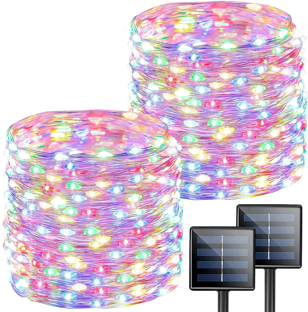 Multicolored Solar String Lights Outdoor Waterproof, 2-Pack Each 72FT 200LED Solar LED Fairy Lights Copper Wire 8 Modes Solar Twinkle Light for Garden Xmas Tree Party Wedding Decorations