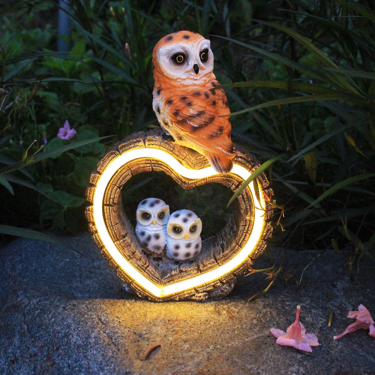 Solar Outdoor Garden Statue, Garden Decor Waterproof Solar Owl Lights for Outside Yards, Art Lawns,Christmas,Home Decor,Birthday Gifts for Women Mom(Love Owl)