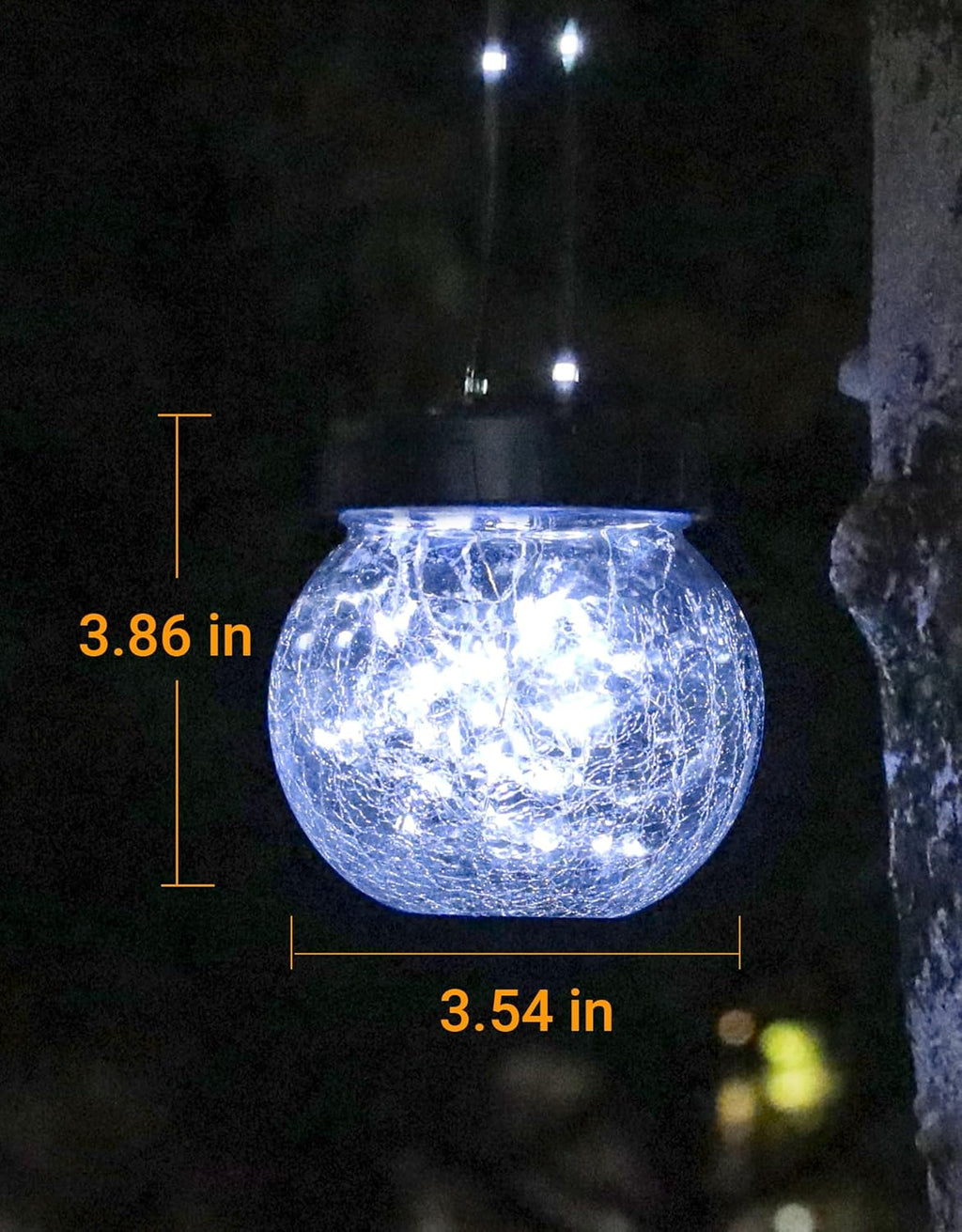 PARTPHONER Solar Lights Outdoor Waterproof 12-Pack, Solar Powered Hanging Lantern Cracked Glass Hanging Globes for Yard Decor Christmas Decoration, Shepherd Hook, Garden Tree Ornaments, Cold White