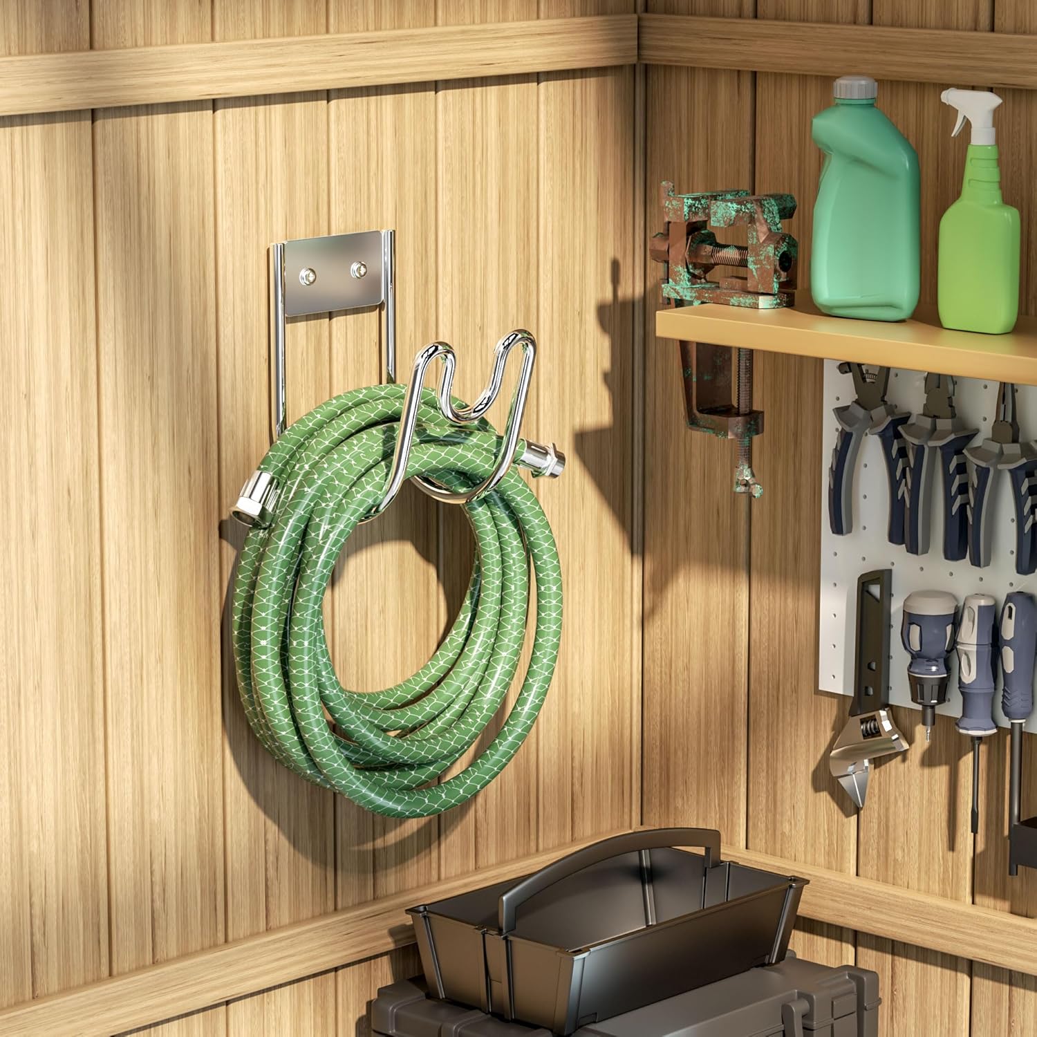 Stainless Steel Garden Hose Holder - Silver SS304 Water Hose Holder - Wall Mounted Hose Hanger Heavy Duty for Water Hose Extension Cords Vacuum Hose, Anti-Rust (2 Pack)