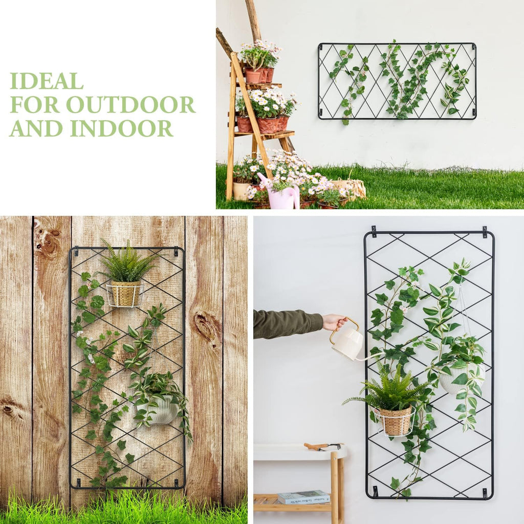 MyGift 50"x24" Wall Mounted Garden Trellis, Black Metal Lattice Panels for Outside, Hanging Lattice Support Frame for Outdoor or Indoor Climbing Plants, 1 Panel