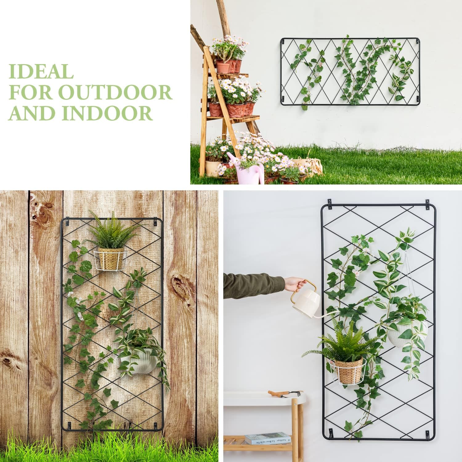 MyGift 50"x24" Wall Mounted Garden Trellis, Black Metal Lattice Panels for Outside, Hanging Lattice Support Frame for Outdoor or Indoor Climbing Plants, 1 Panel