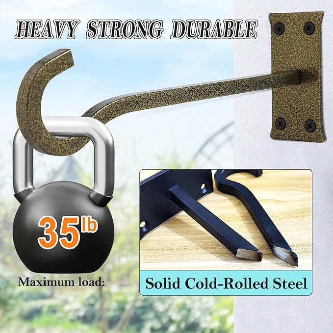 10 inch Heavy Duty Hanging Plant Bracket Decorative Wall Hook 2 Pack (Gold Hammertone)