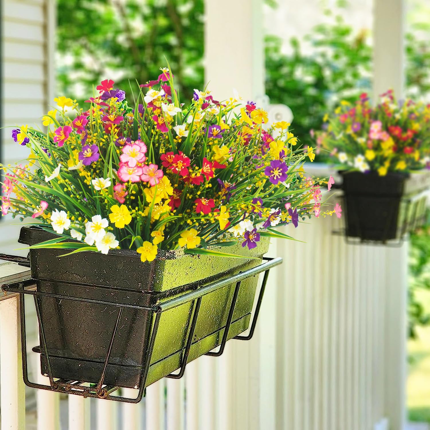 12 Bundles Artificial Flowers Faux Plants Spring Decoration Plastic Plants UV Resistant Shrubs for Home Indoor Outside Garden Window Porch Pots Decoration (Multicolor)