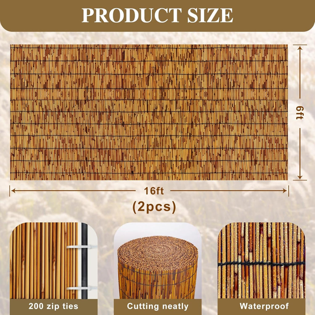Reed Fencing Rolls,Patio Privacy Screen,Decorative Bamboo Fence Rolls for Patio Balcony Garden Backyard Outdoor,6x16FT(2Pcs)