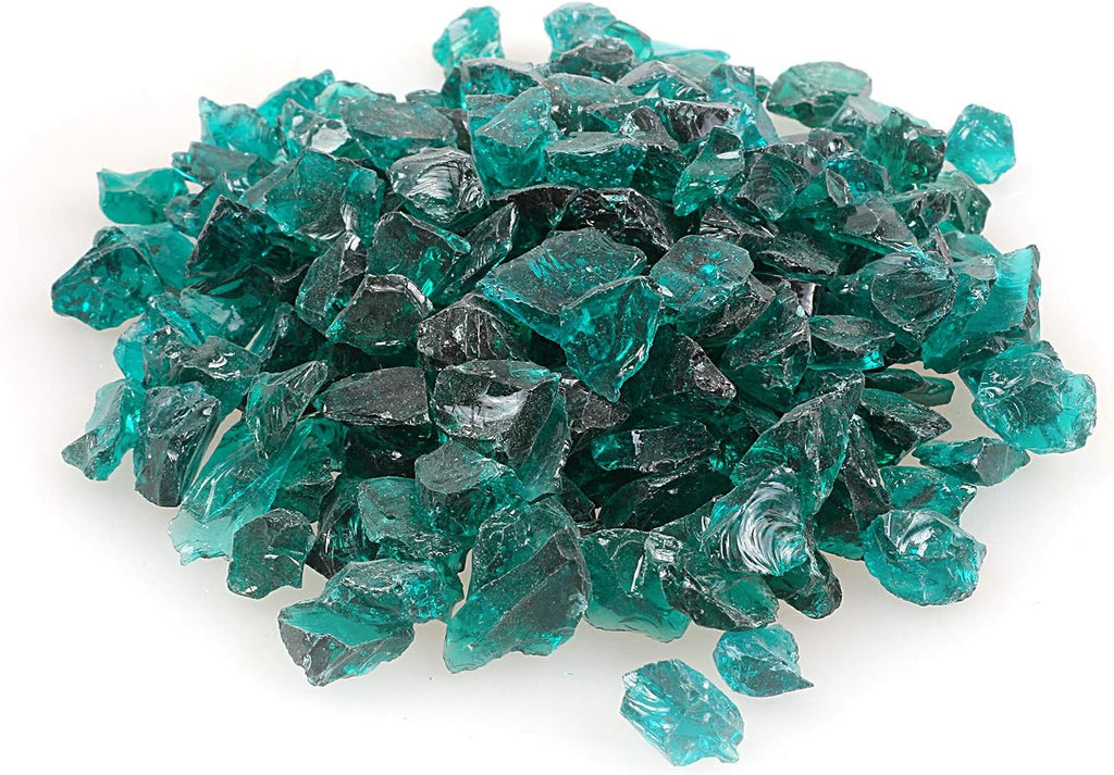 Shiny Stone High Luster Reflective Fire Glass Gravel,Fire Gems,Fire Drops,Fire Glass Rocks Chips for Fire Pit Fish Tank Aquarium Garden,1-2cm(3/8''-6/8''),540g/1.19lbs (Turquoise)
