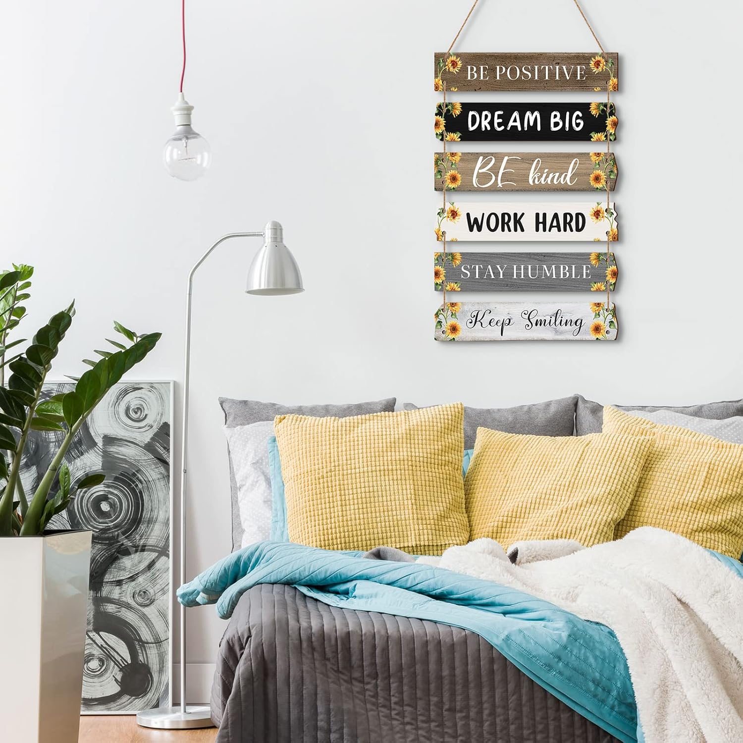 6 Pieces Rustic Wall Hanging Plaque Sign Inspirational Wall Art Farmhouse Wooden Door Signs Positive Plaque with Quotes Motivational Quote Decor for Office Bedroom Living Room(Sunflower Style)