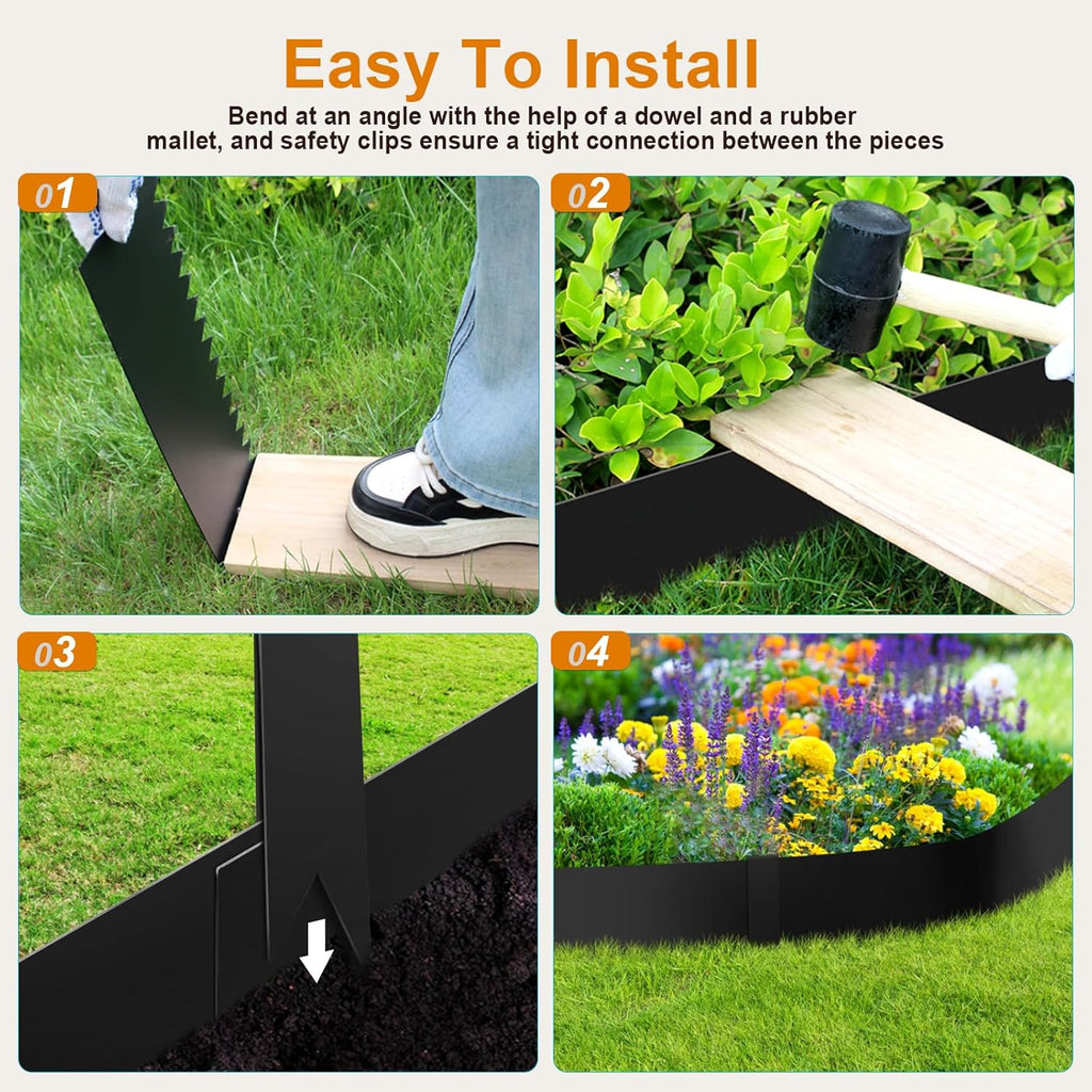 8 Inch Steel Landscape Edging,6 Pack Hammer in Edging for Landscaping, Metal Landscape Edging for Lawn, Pathway, Yard