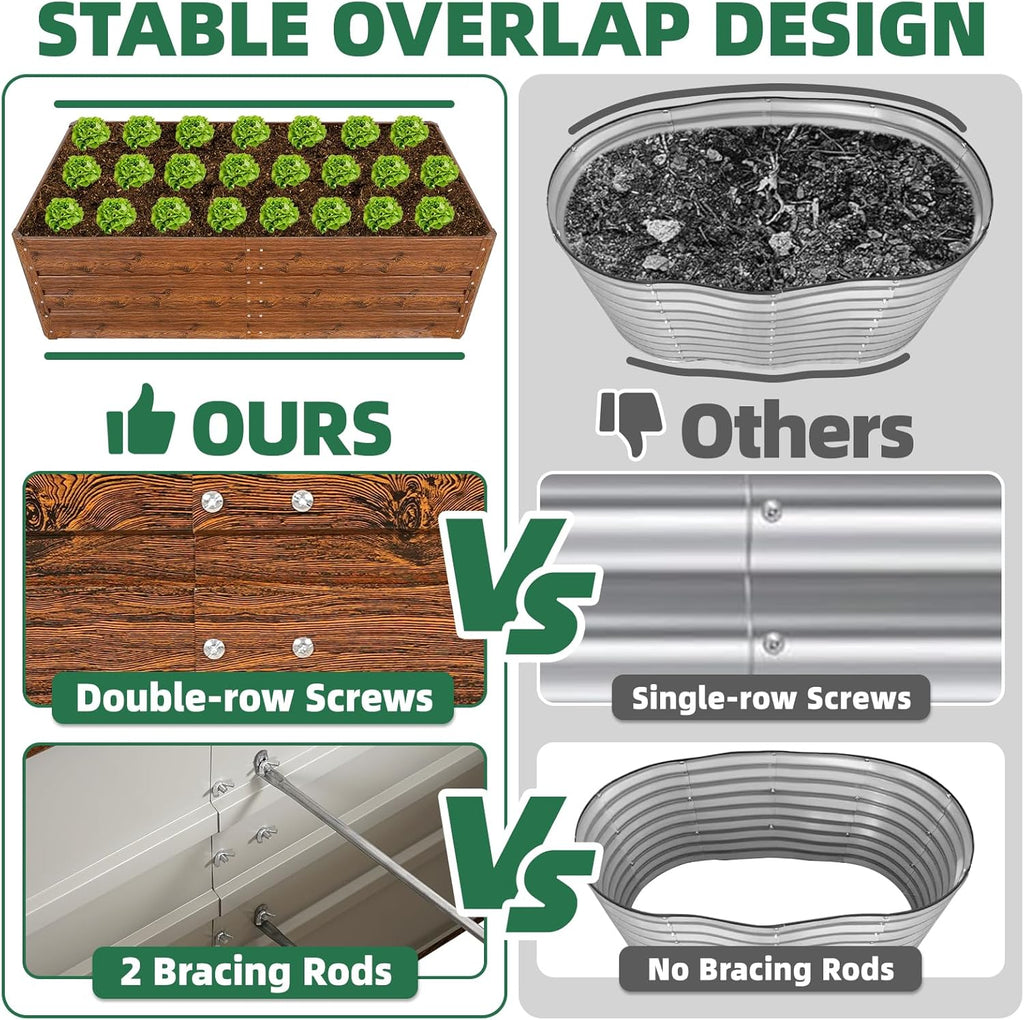 G GOOD GAIN 6x3x1.8ft Raised Garden Bed - Metal Planter Box Outdoor with Weed Barrier Fabric | Deep Root Raised Beds for Gardening Vegetables Flowers Herb Fruits (Wood Grain)