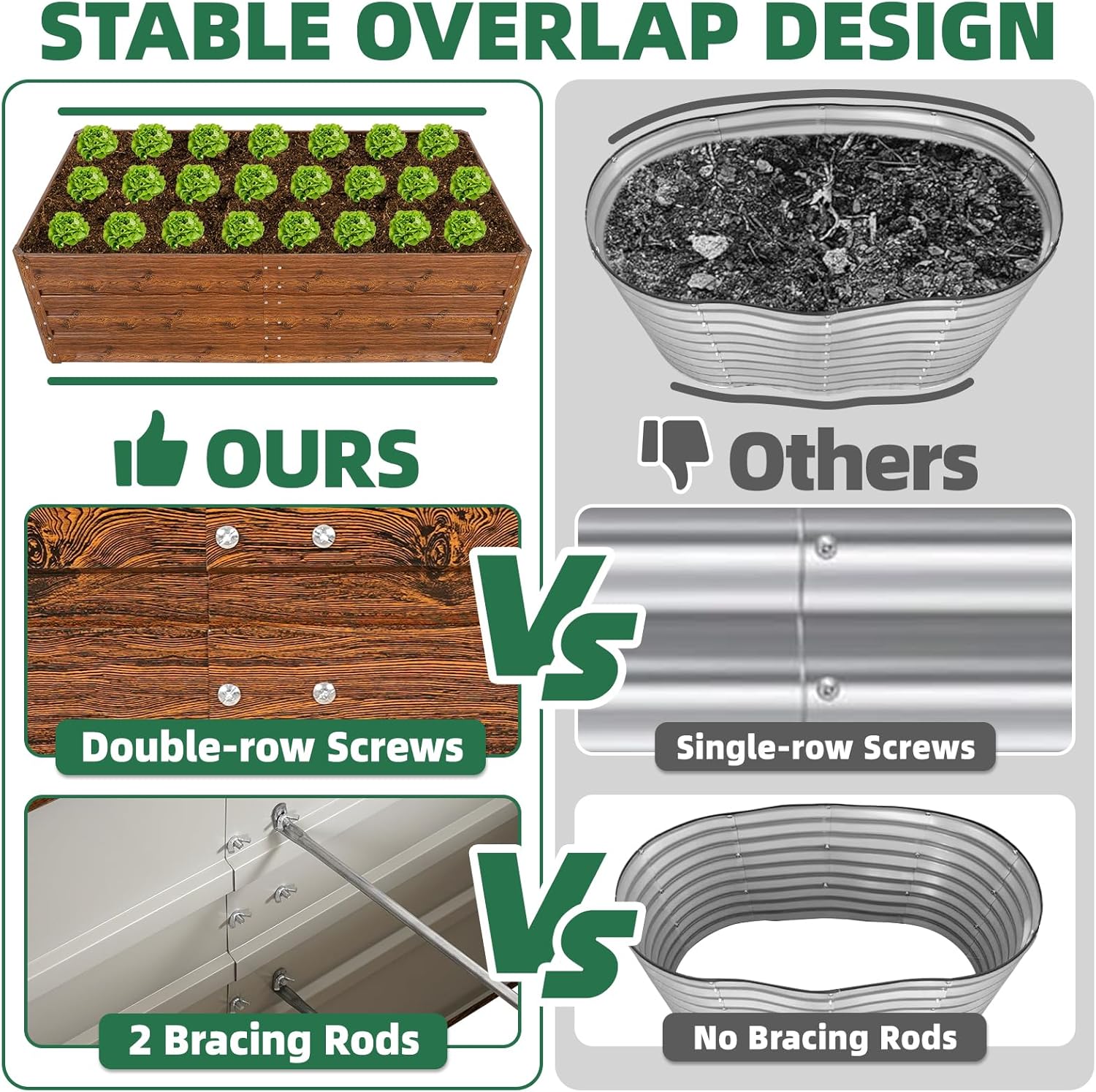 G GOOD GAIN 6x3x1.8ft Raised Garden Bed - Metal Planter Box Outdoor with Weed Barrier Fabric | Deep Root Raised Beds for Gardening Vegetables Flowers Herb Fruits (Wood Grain)