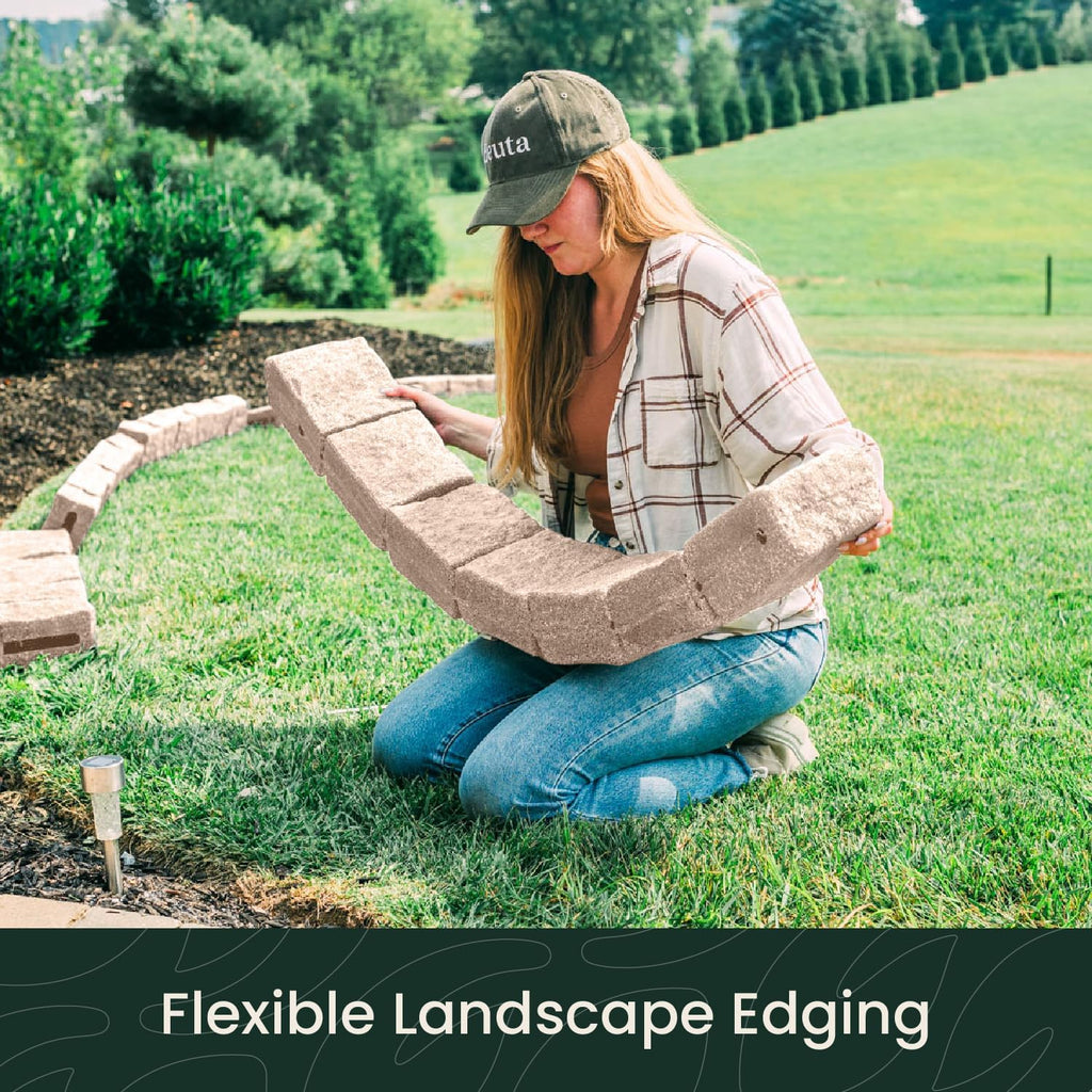 Beuta Landscape Edging | Garden Edging Border | Faux Stone Blocks for Lawn Edging, Flower Beds & Yard Edging– 40 Pack | Each Section Has 6 Blocks 48" L x 4" W x 6.5" H | 80 Spikes | Cobblestone