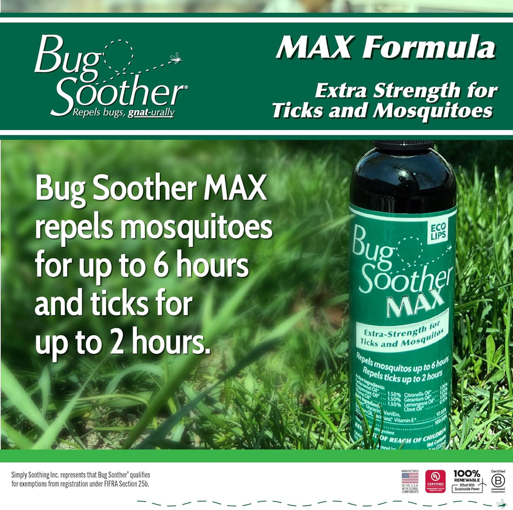Bug Soother Max - Extra Strength Natural Gnat, Tick, and Mosquito Repellent, 4 fl oz Bug Spray Deterrent - DEET-Free - Safe for Adults & The Environment - Made in USA