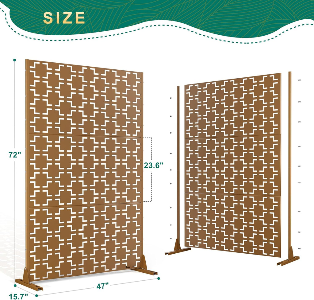 72" H47" W Metal Outdoor Privacy Screen - Freestanding, Decorative Fence (3 Panels)