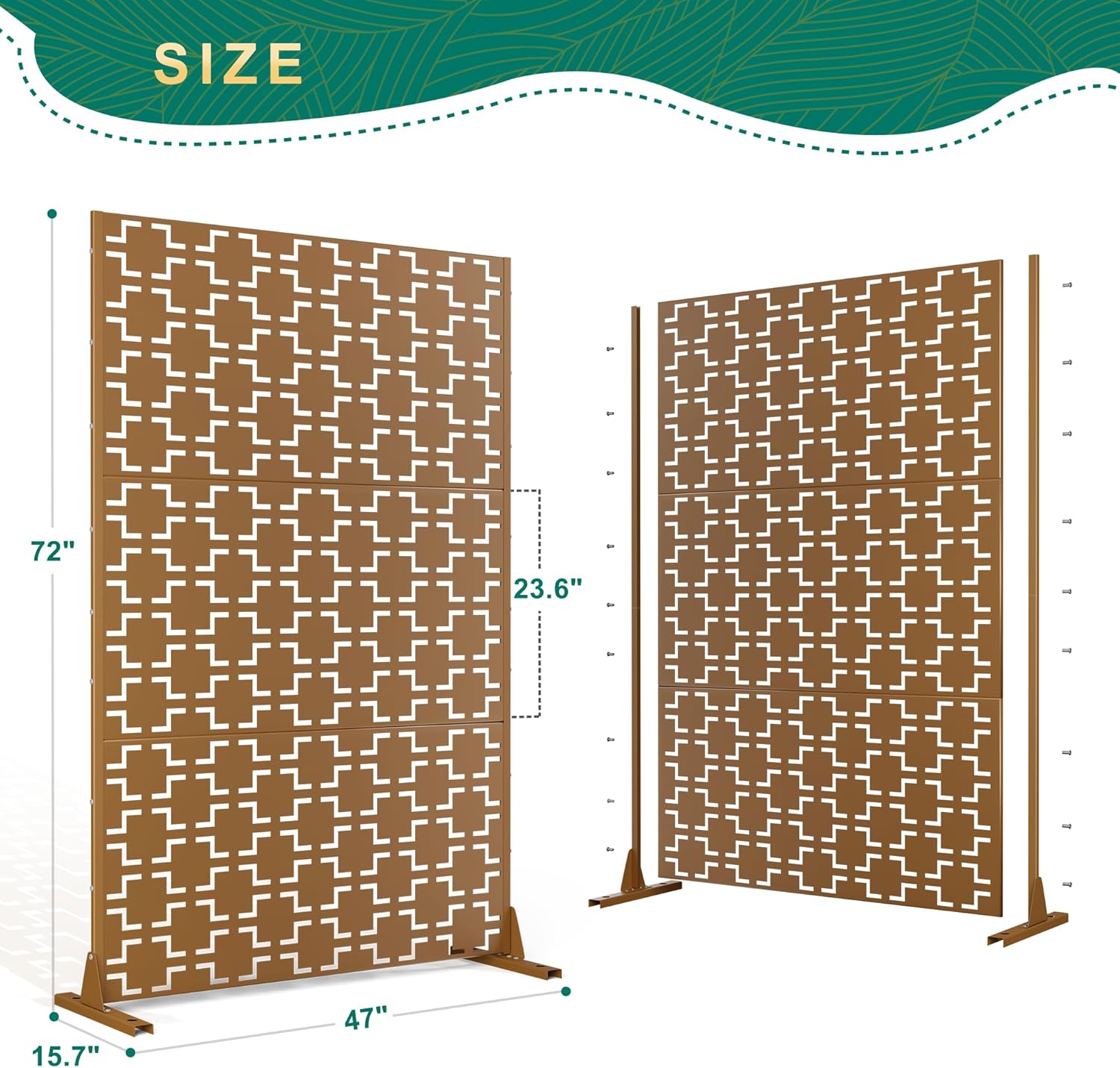 72" H47" W Metal Outdoor Privacy Screen - Freestanding, Decorative Fence (3 Panels)