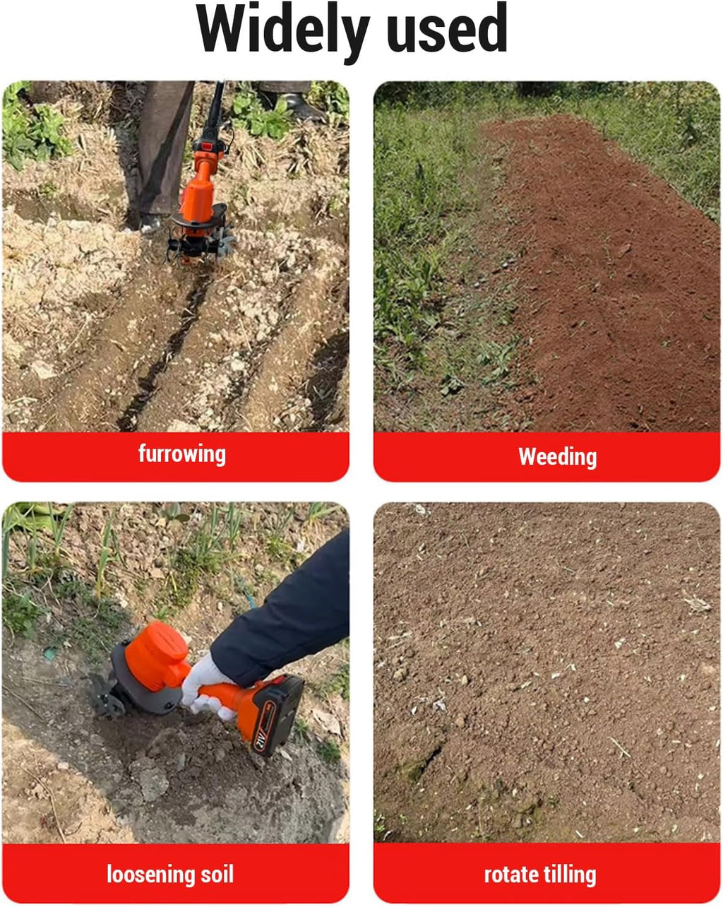 24V Cordless Electric Tiller with 2 Rechargeable Batteries, Handheld Garden Cultivator for Soil Aeration, Weeding, Lawn Trenching | Mini Hand Tillers for Gardening | Hand Held Battery Powered Tiller