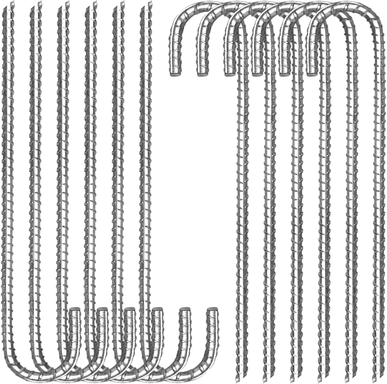12 Pack 12 Inch Rebar Stakes Heavy Duty J Hook Ground Anchors, Anti Rust Metal Steel Tent Stakes Garden Fence Stakes, Silver