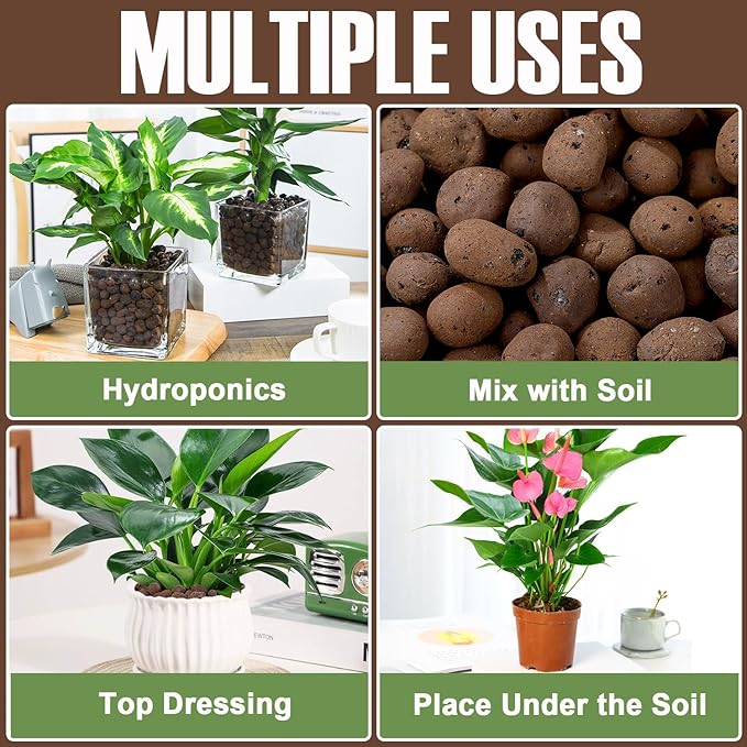 12 LBS Organic Clay Pebbles 4mm-16mm Leca for Plants 100% Natural Hydroton Clay Pebbles for Hydroponic Growing Gardening Orchids Drainage Decoration Aquaponics