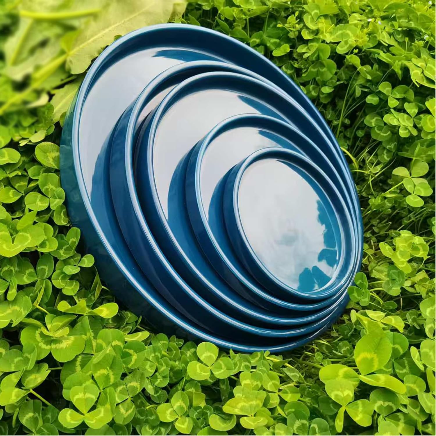 Ceramic Plant Saucer Pot Tray 10 Inch, Blue Planter Saucers 5 7 9 10 12 Inch for Indoors Outdoor, Flower Pot Saucers for Holding Water Drips and Soil