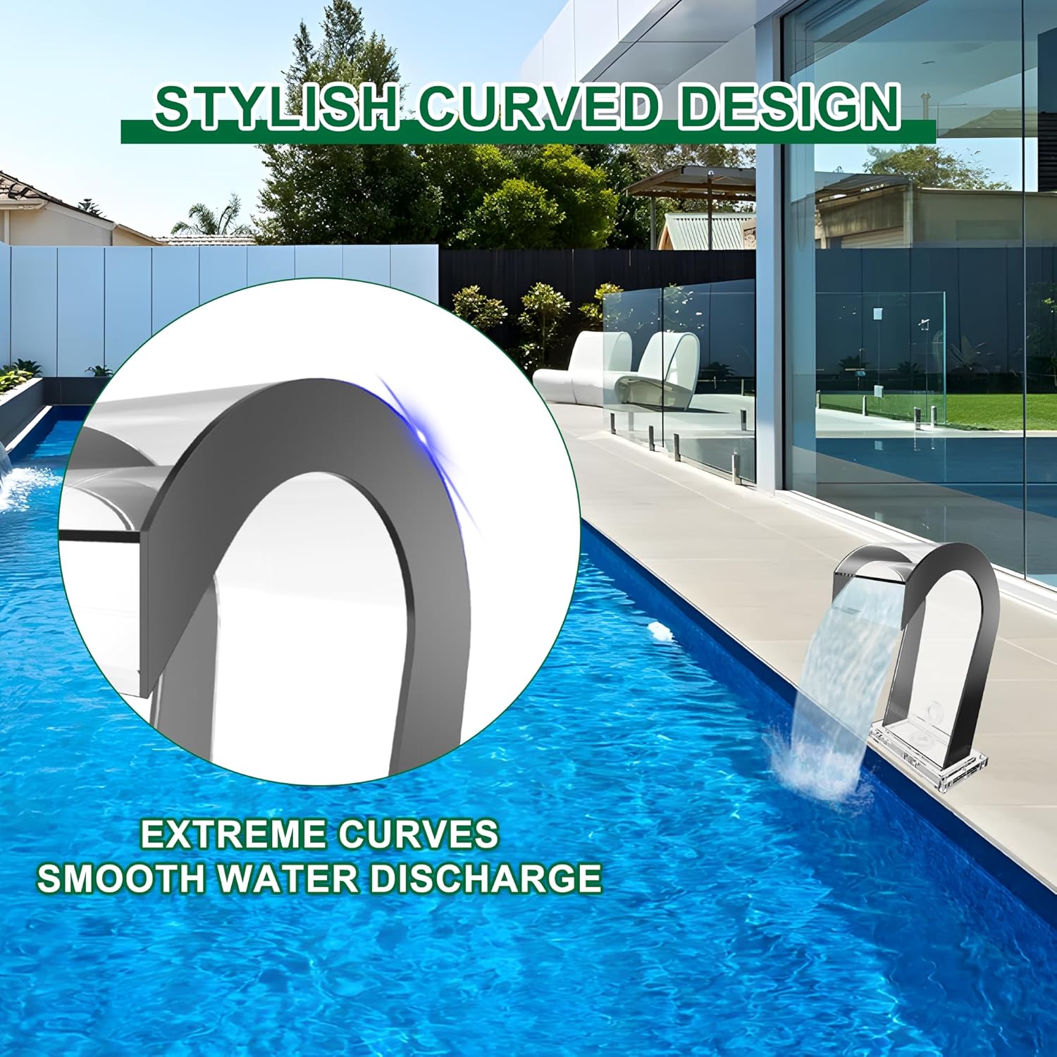 S-Shape Waterfall Spillway Ground Pool Fountain, LONGRUNNEW Transparent Acrylic Outdoor Water Feature 14.09" x 9.57" x 10.04" for Garden Decor, Landscape Accents & Patio Pond Water Feature-Small