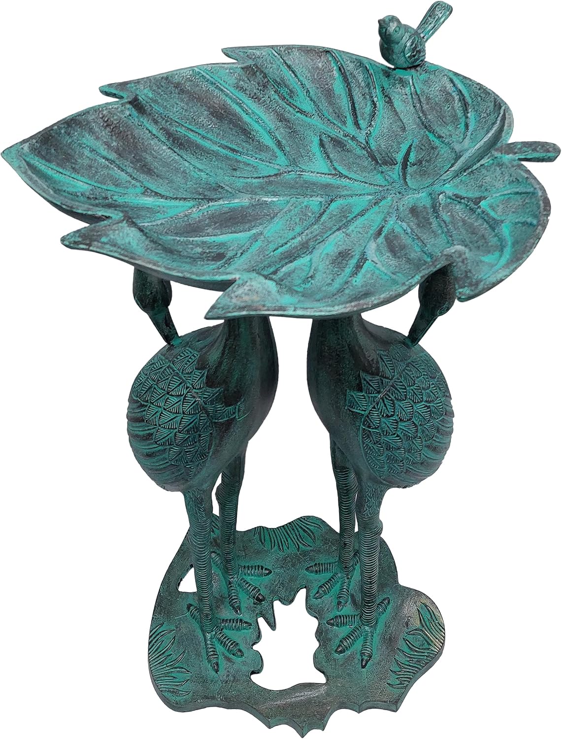 Oakland Living 5608-GBK Cast Aluminum 30-in Twin Crane Black Patina Bird Bath with Leaf Bowl Birdbath