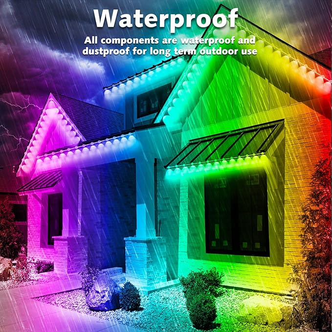 100FT Permanent Outdoor RGB Lights,Waterproof Smart LED Eaves Lights with App/Remote Control,for Christmas and All Holiday Decor,Daily and Accent Lighting,House Roof and Garden Lighting