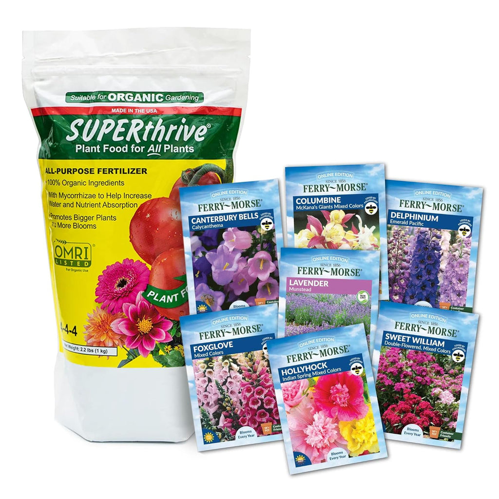 SUPERthrive Organic 4-4-4 All-Purpose Fertilizer, Solid Granular and Ferry-Morse English Cottage Perennial Garden Seed Variety Pack