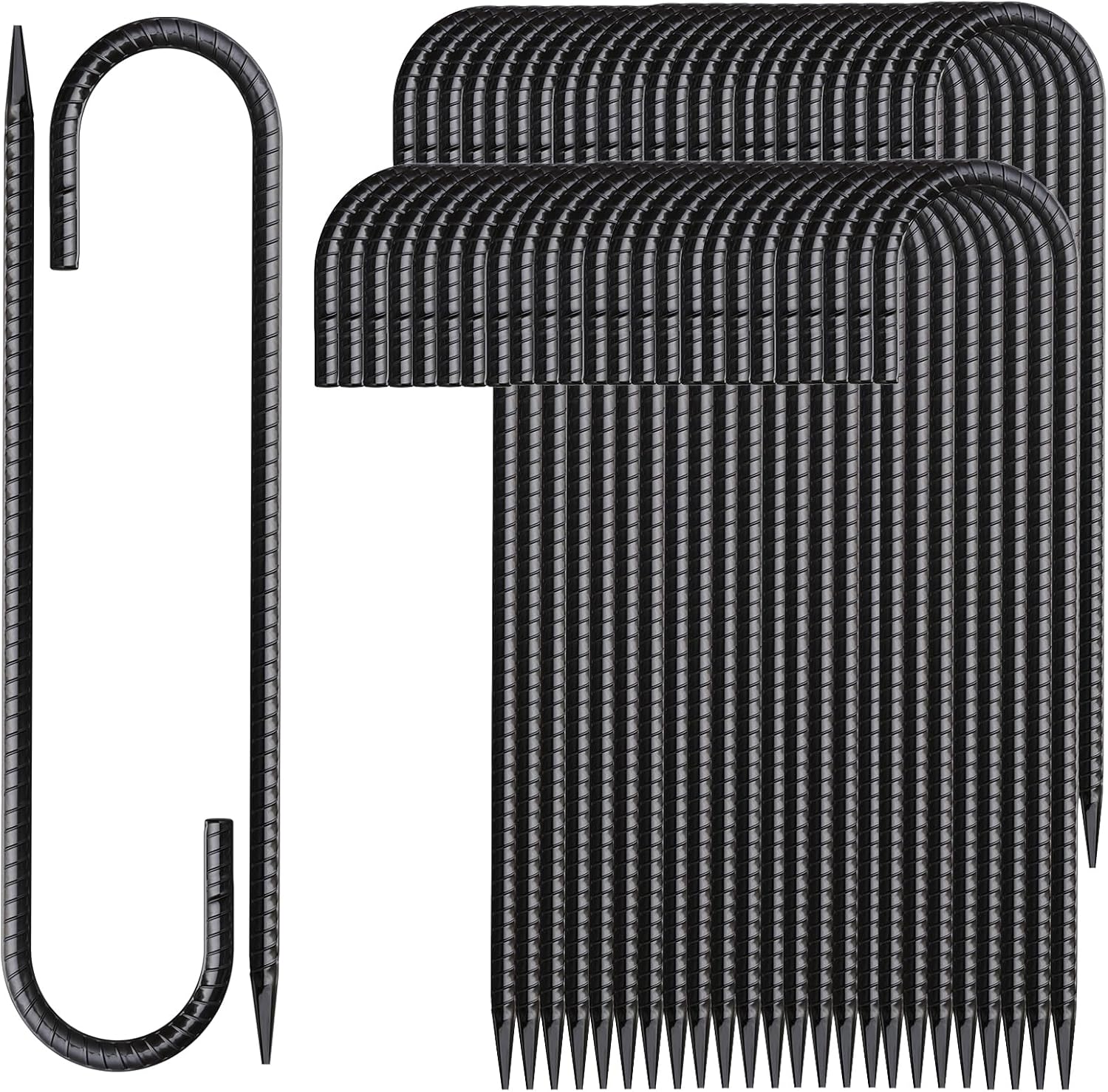 12 Inch Rebar Stakes 50 Pack J Hook Ground Stakes Heavy Duty Chain Link Fence Stakes Galvanized Anchors Metal Tent Stakes for Wire Fencing Concrete Forming Trampolines Camping Canopies Shed Swing