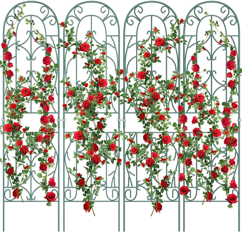 4 Pack Metal Garden Trellis for Climbing Plants,Green Metal Garden Trellis for Vines Plant Rose Vegetable Support,Large Decorative Outdoor Trellis