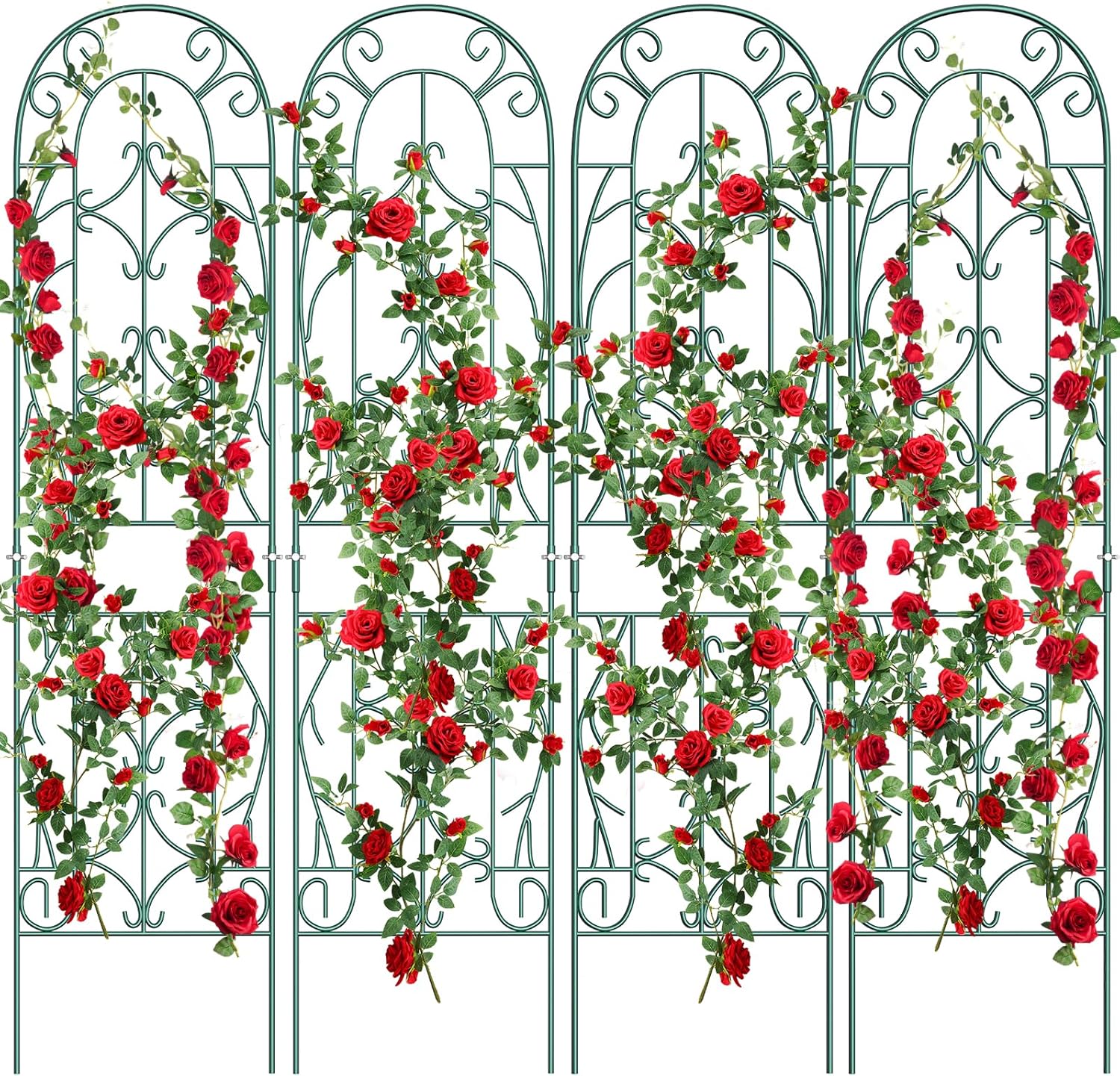 4 Pack Metal Garden Trellis for Climbing Plants,Green Metal Garden Trellis for Vines Plant Rose Vegetable Support,Large Decorative Outdoor Trellis