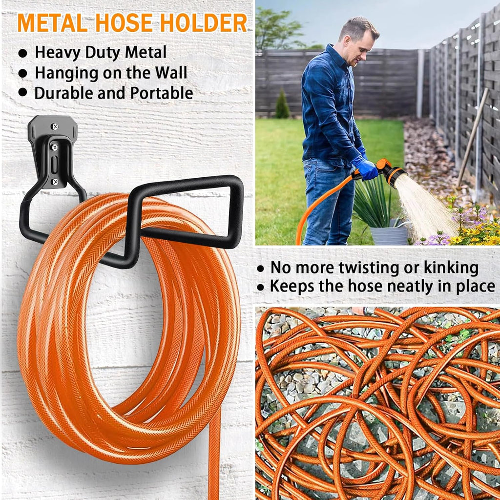 Metal Garden Hose Holder, Wall Mounted Water Hose Holder for Outside Yard, Sturdy Hose Reel Hooks-3 Pack